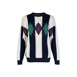 New River Argyle Colorblock Crewneck Sweater Men’s Large Navy White Preppy